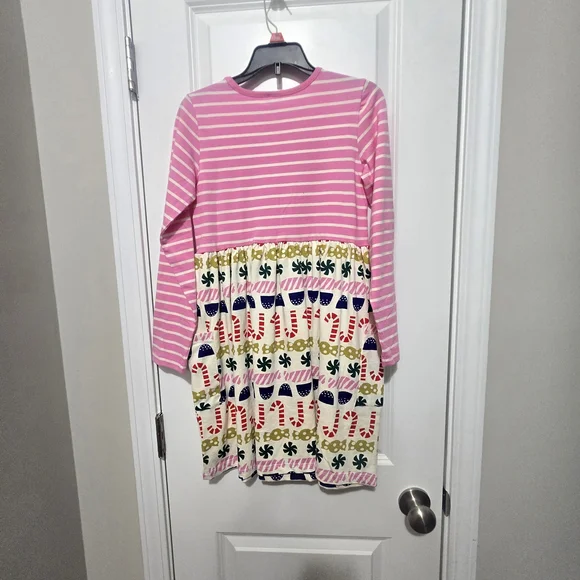 Hannah Anderson Christmas Themed Pink Striped Long Sleeve Dress Size 10. - Picture 4 of 4